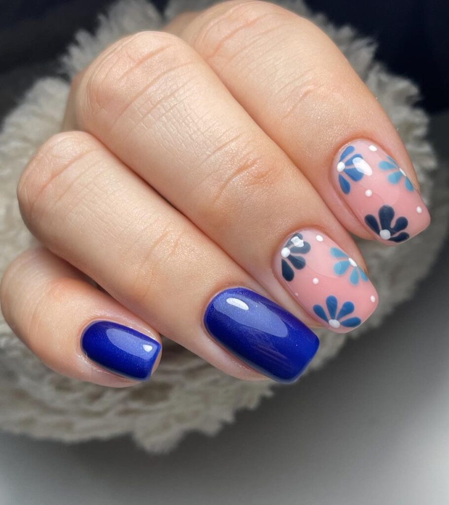 Blue Flowers Nail Art