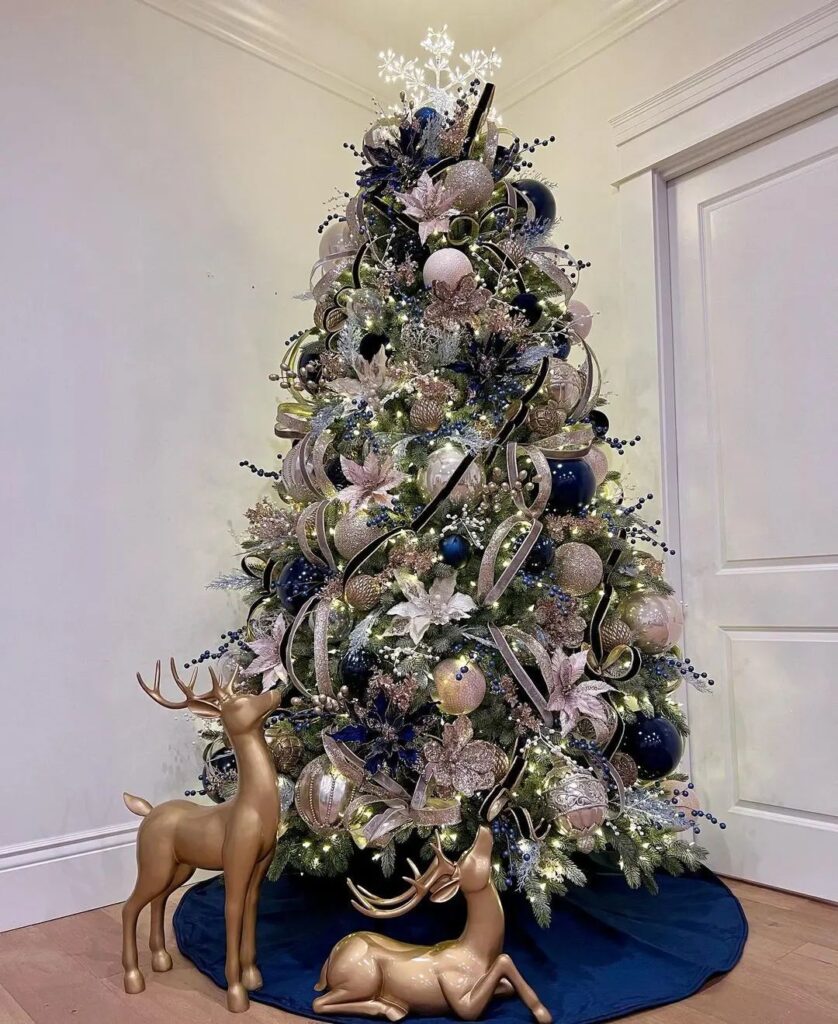 Blue,Silver Velvet Ribbon Christmas Tree