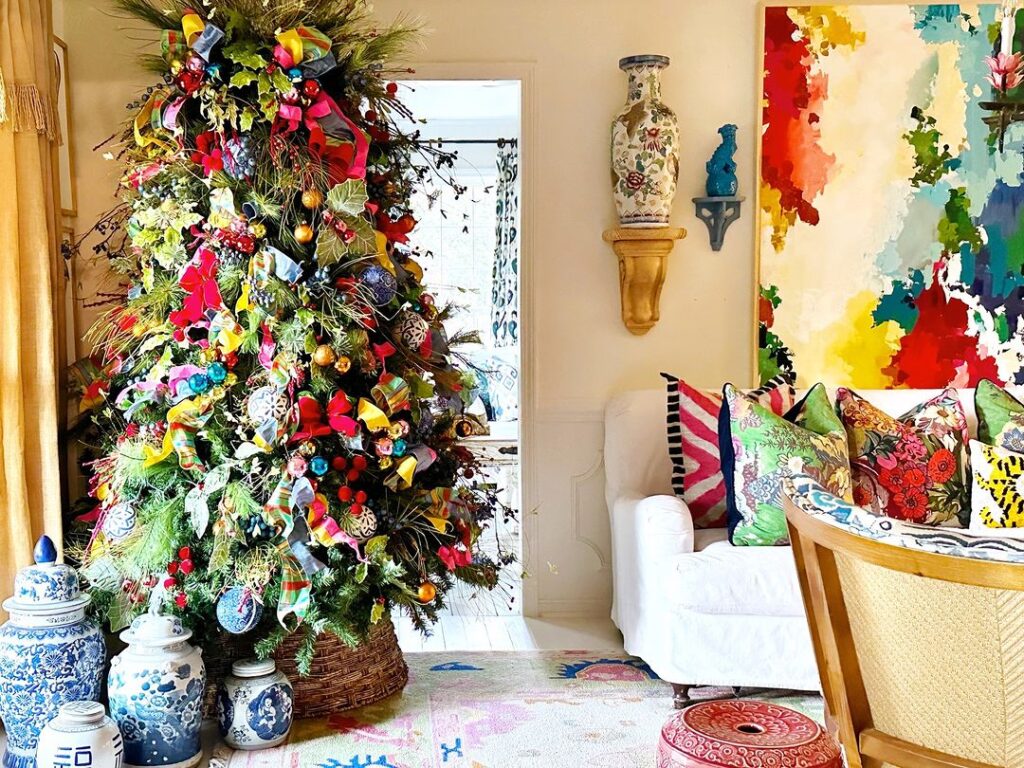 Colourful christmas tree room decor