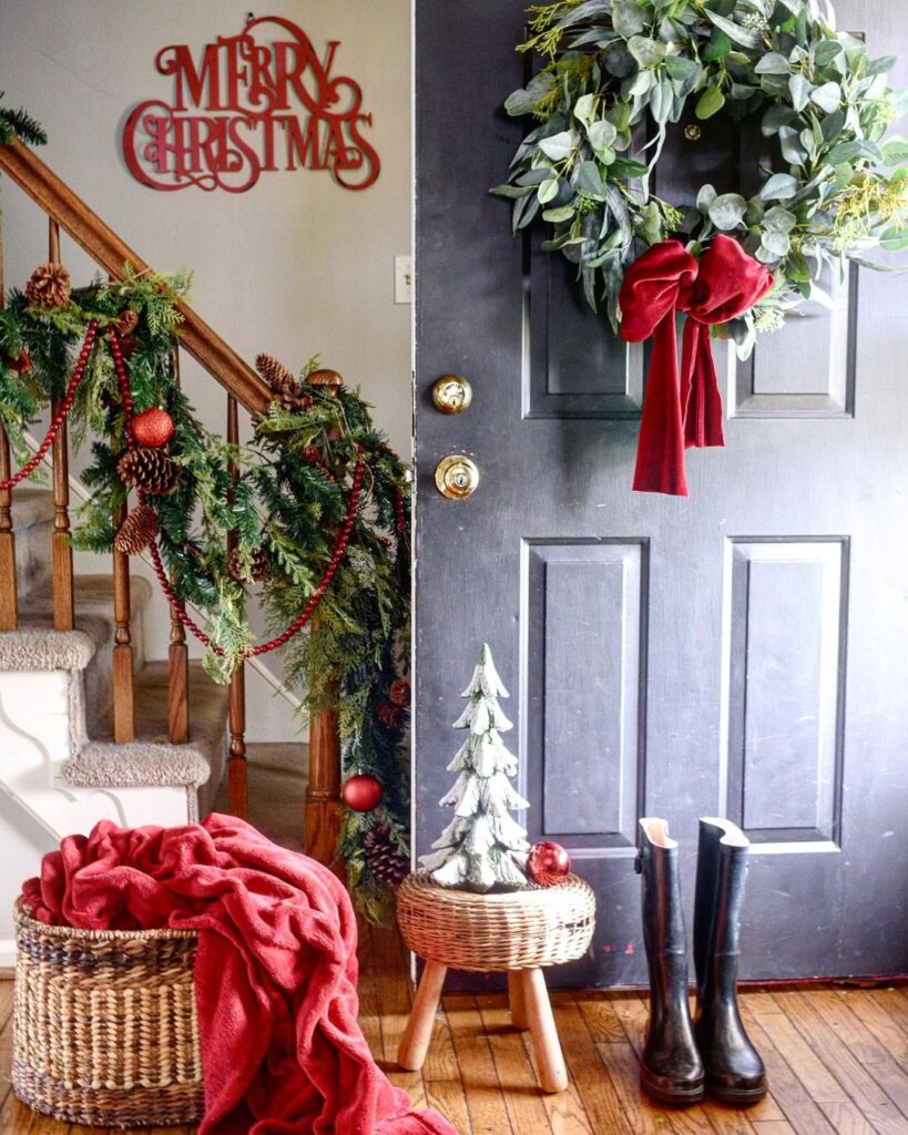 Front-Door christmas wreath velvet bow decor