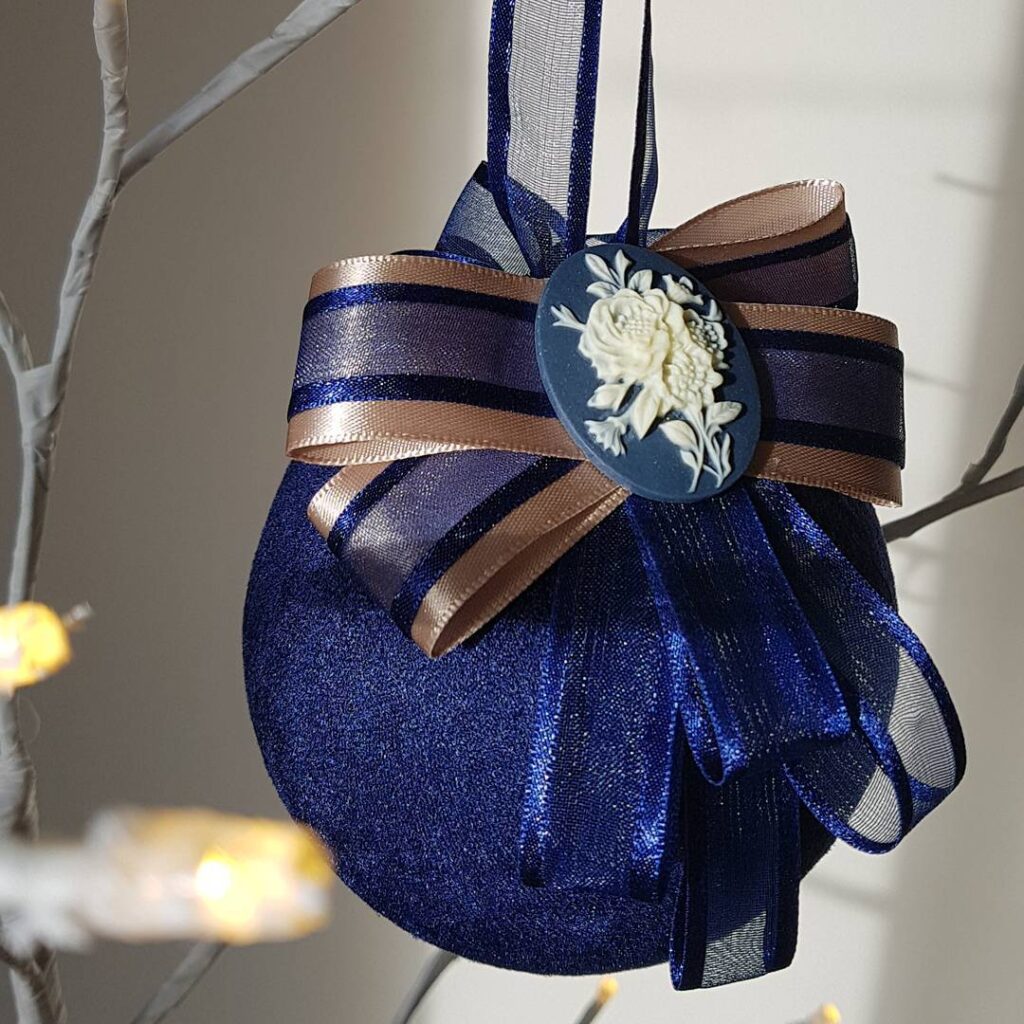 Navy velvet christmas ball ornament