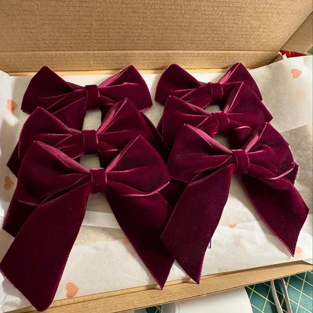 Velvet Red bows with christmas ornaments