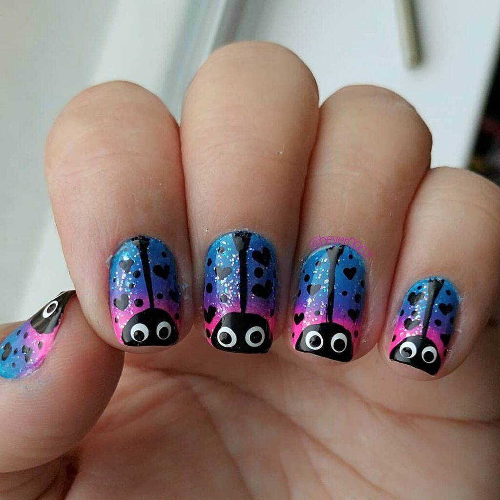 Blue Love Bug Nails