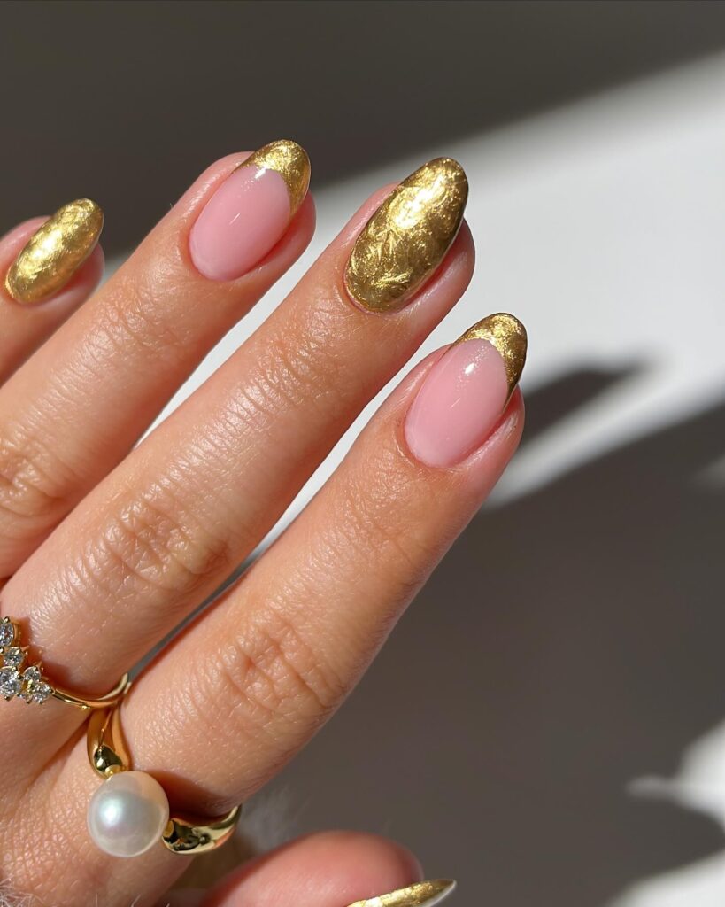 Gold Almond Nails