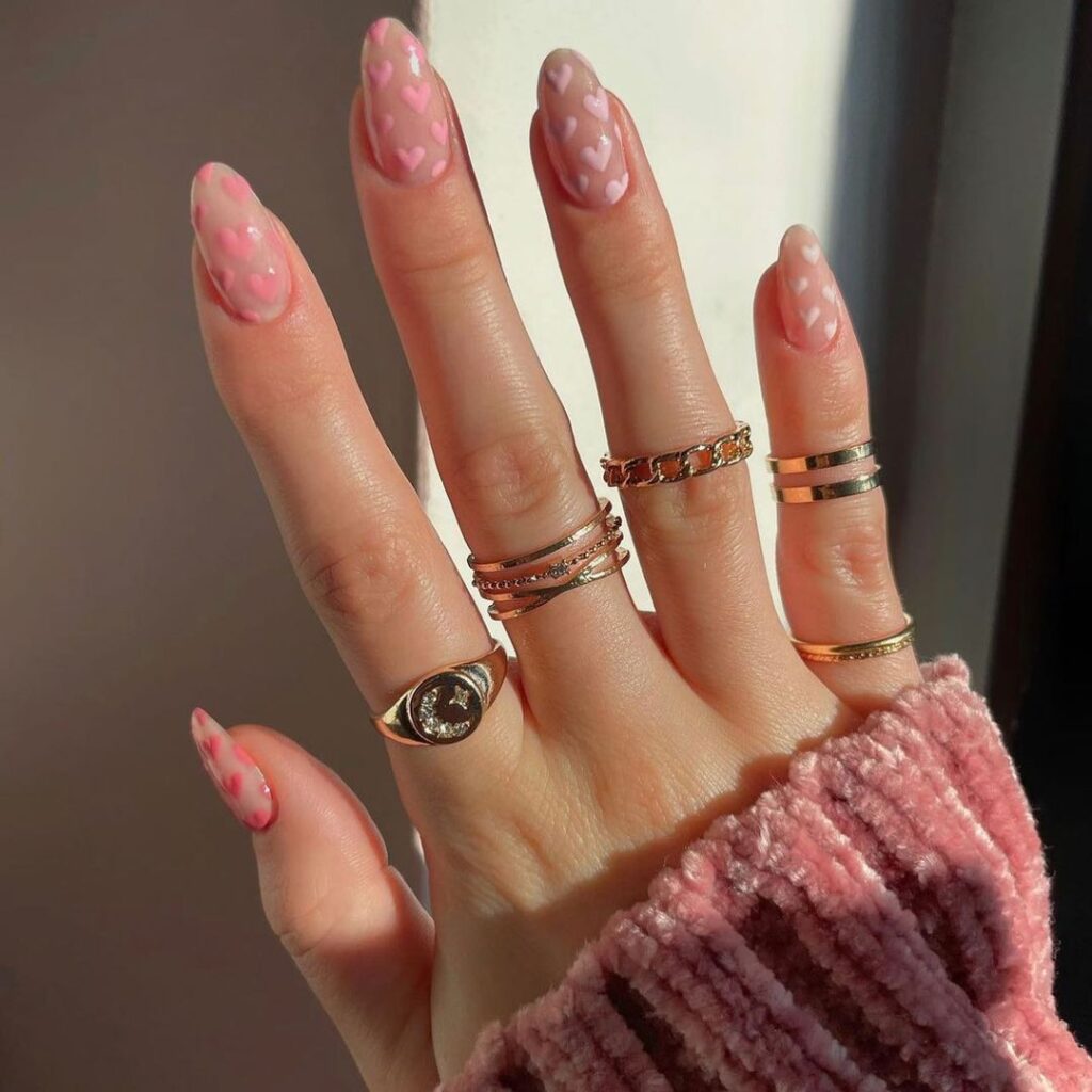 Pink Heart Nails