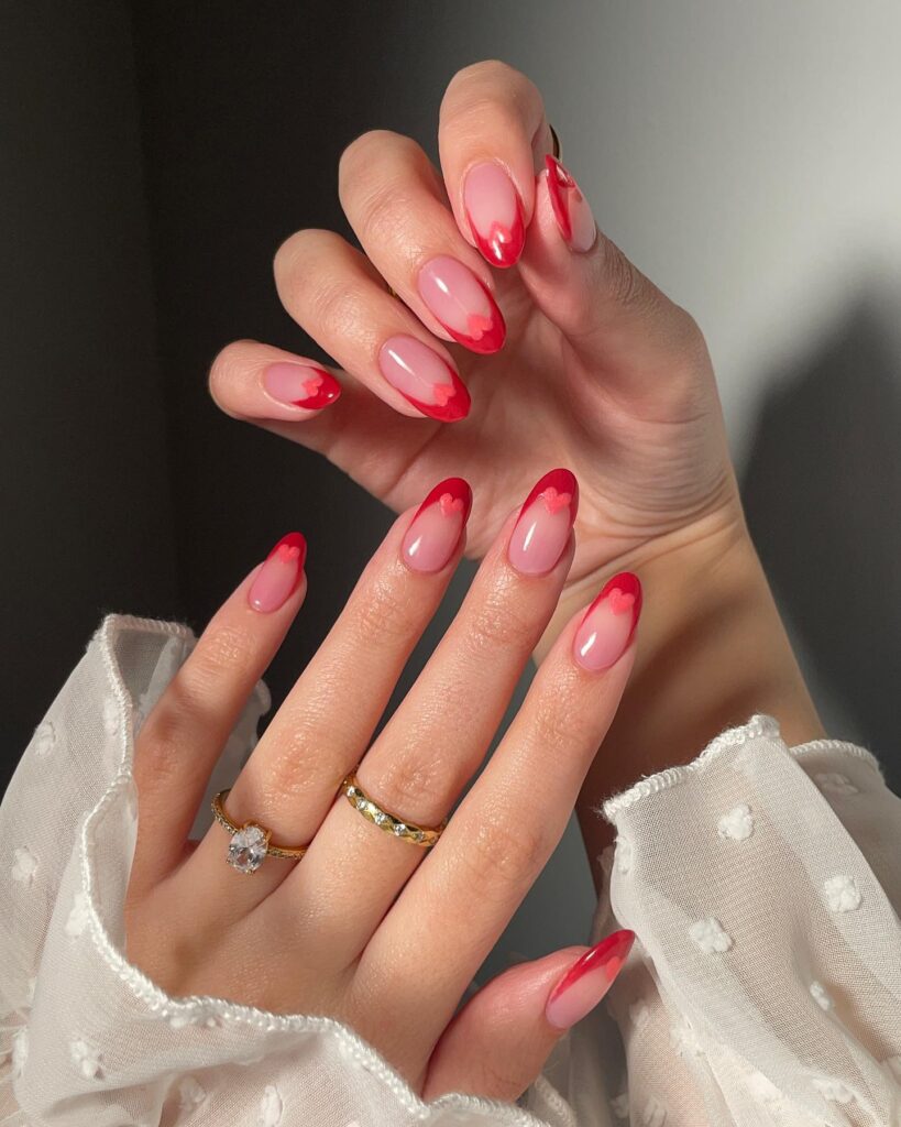 Red Shade Almond Nails