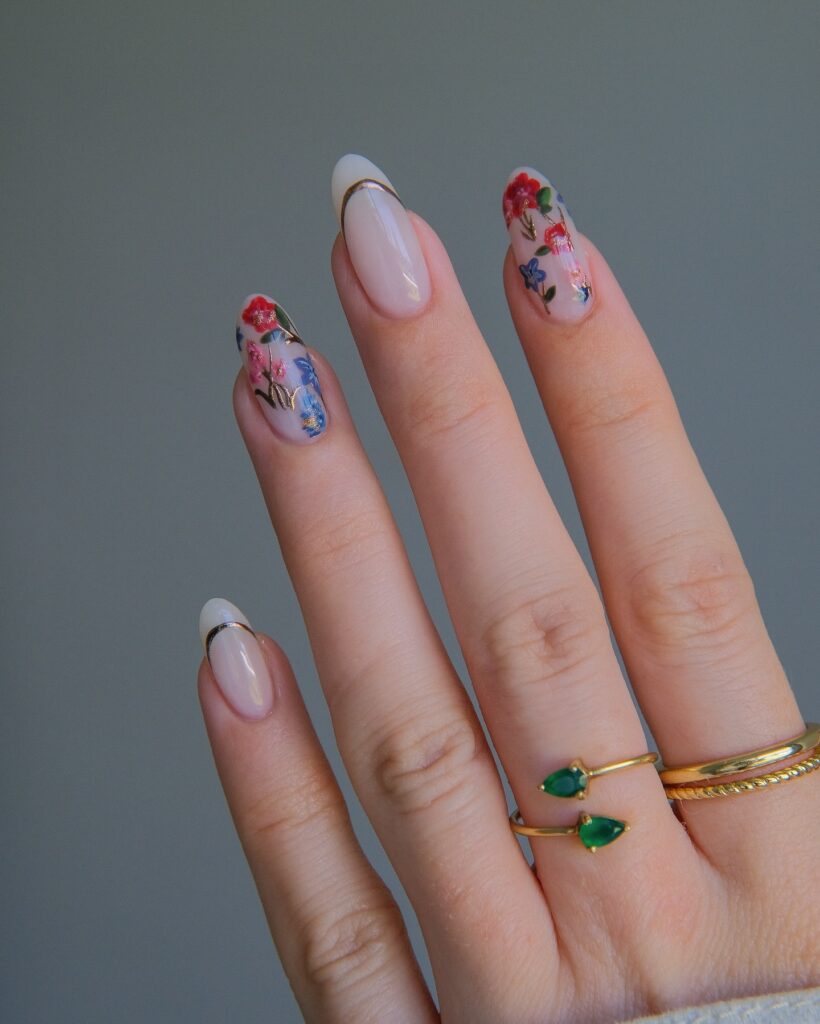 Flower Almond Nails
