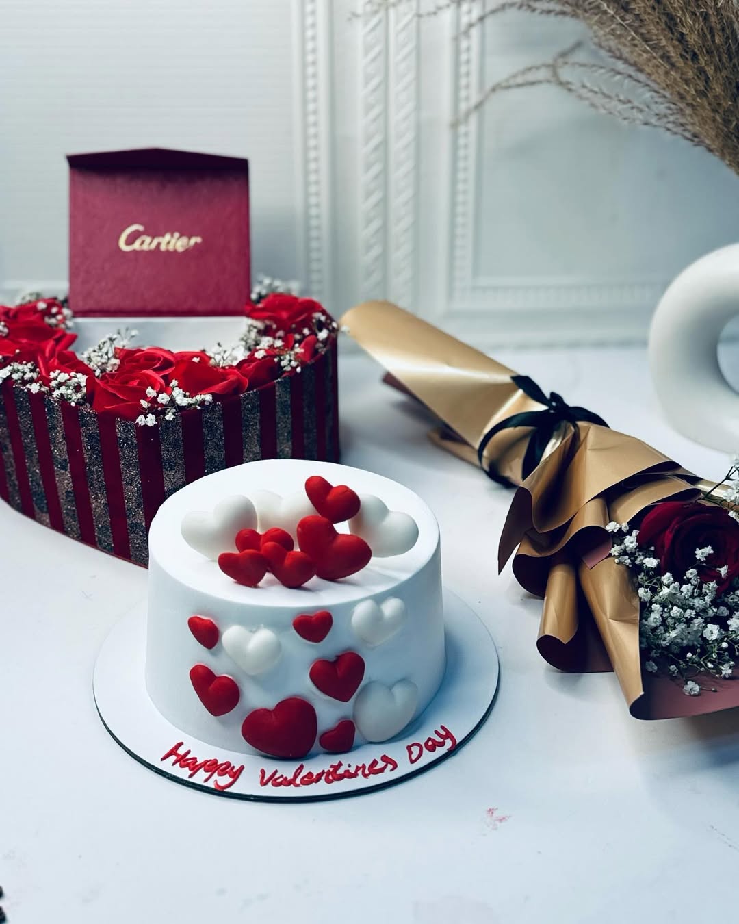 RED & White  Heart Cake
