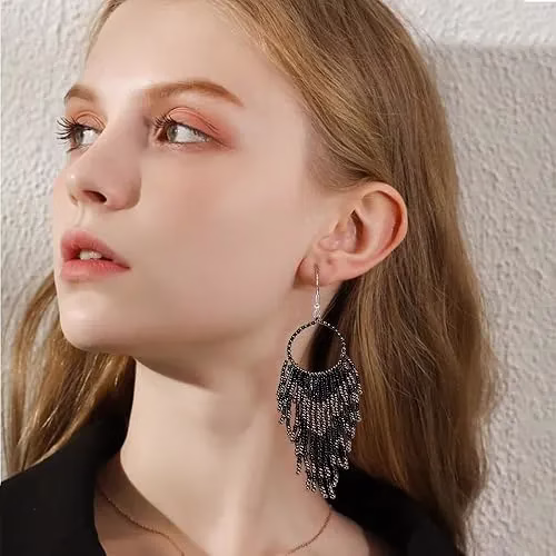 Dangle Bead Tassel Earrings