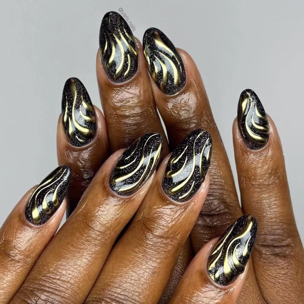 Black And Gold Smart Almond Nails