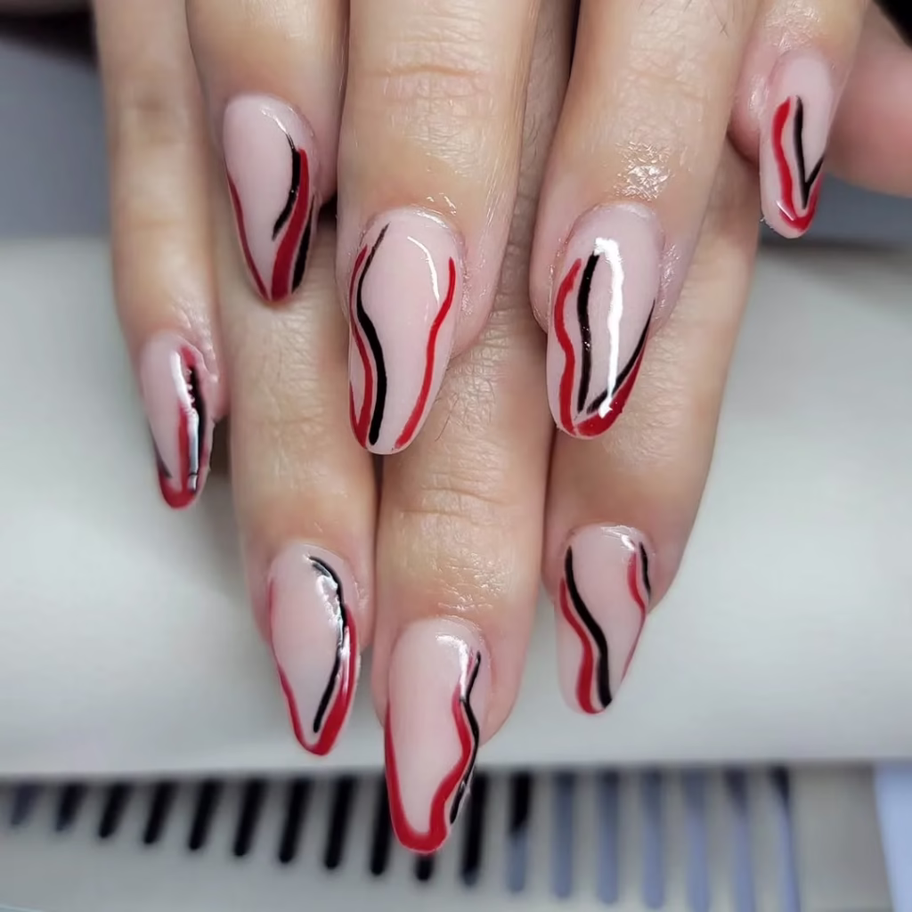 Black And Red Line Nails