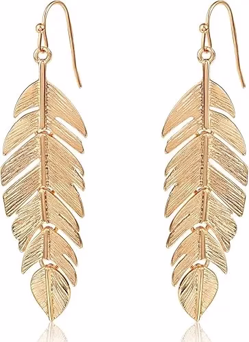 Long Hanging Boho Feather Earrings