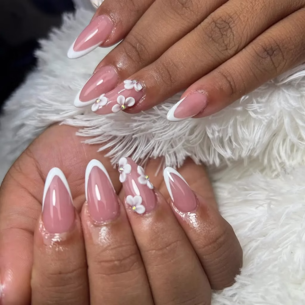 White Flower Almond Nails