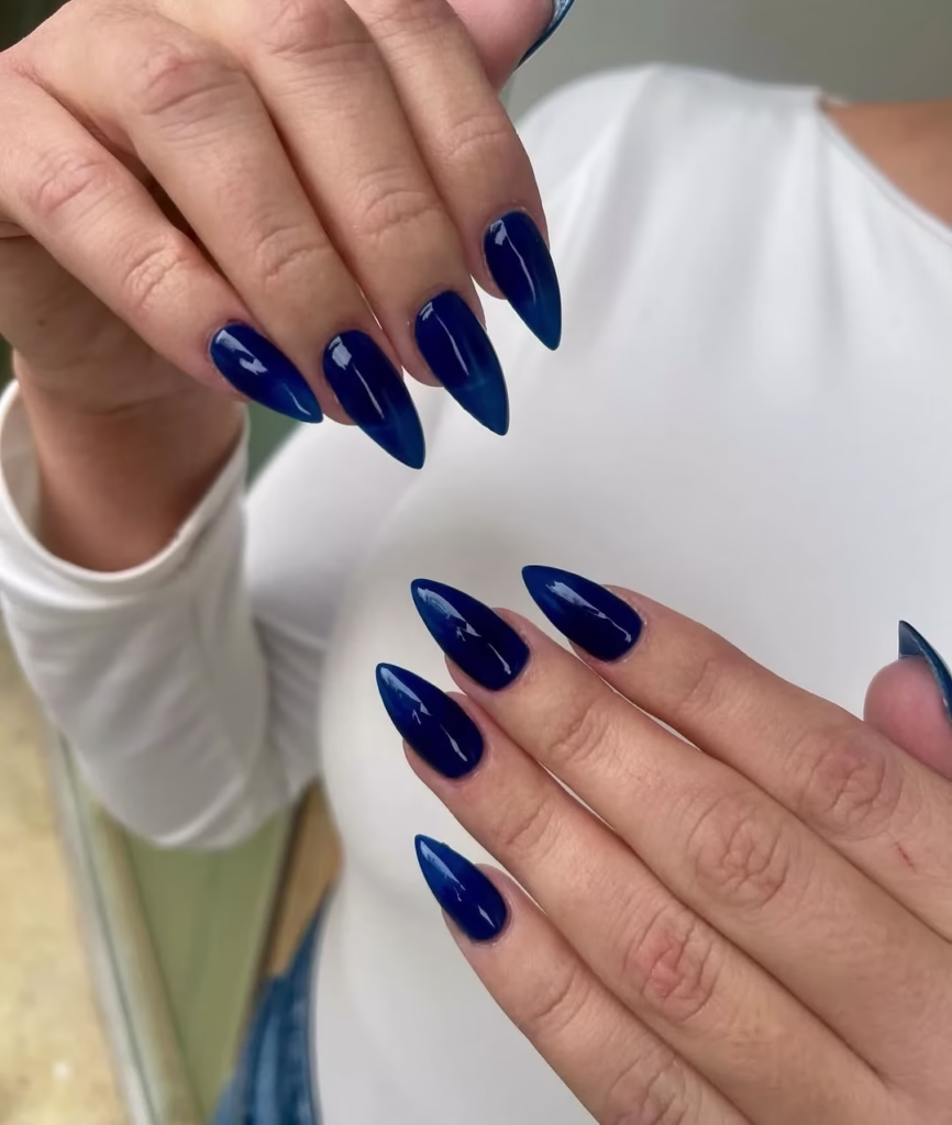 Almond Design Blue Nail