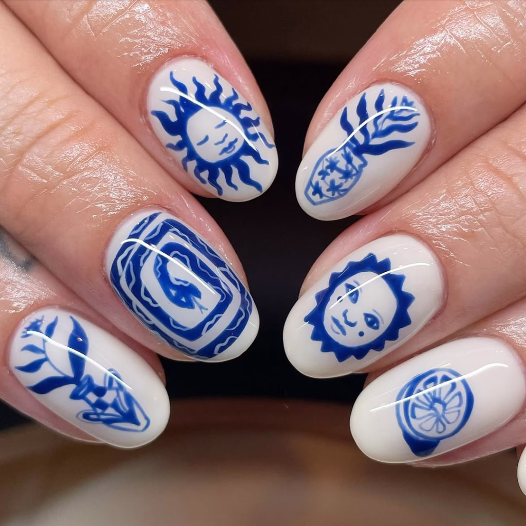  Drawing Blue Design Nail