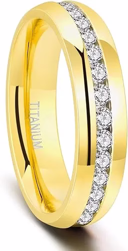 Gold Titanium Ring Cubic Zirconia Engagement Ring