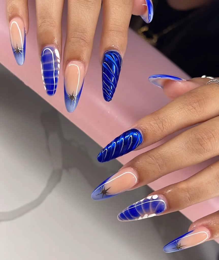 Golden Star Blue Nail