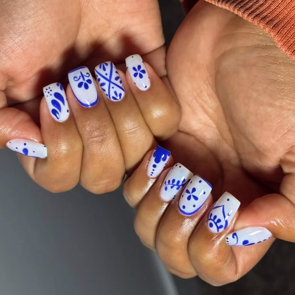 Hand Painted Blue Nails