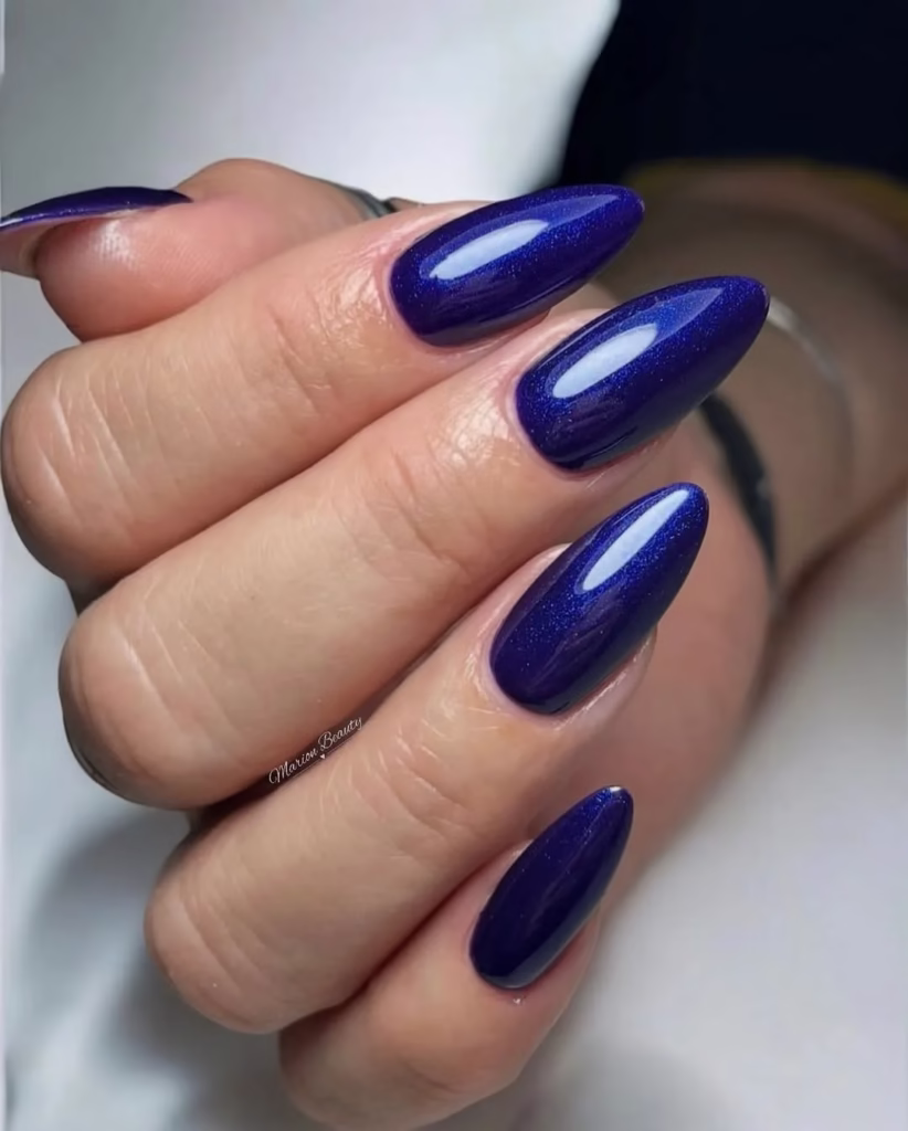 Long Almond Blue Design Nail