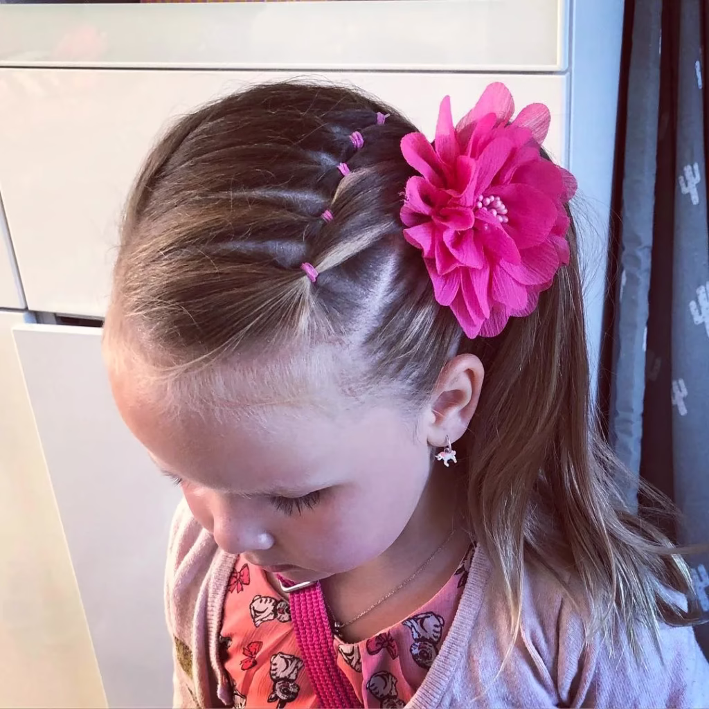 Pink Flower Hairstyle Kids