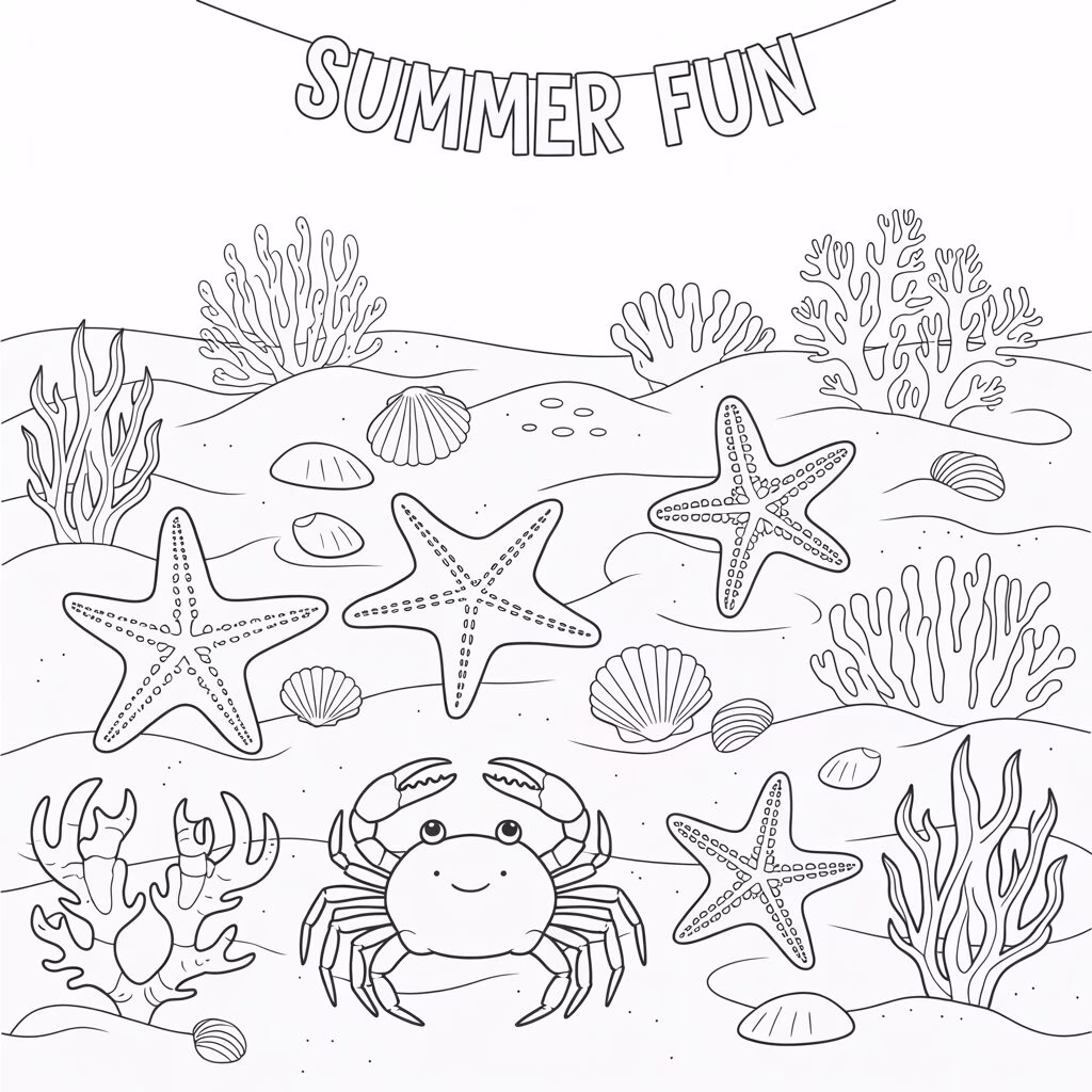 Starfish and Crab Drawing