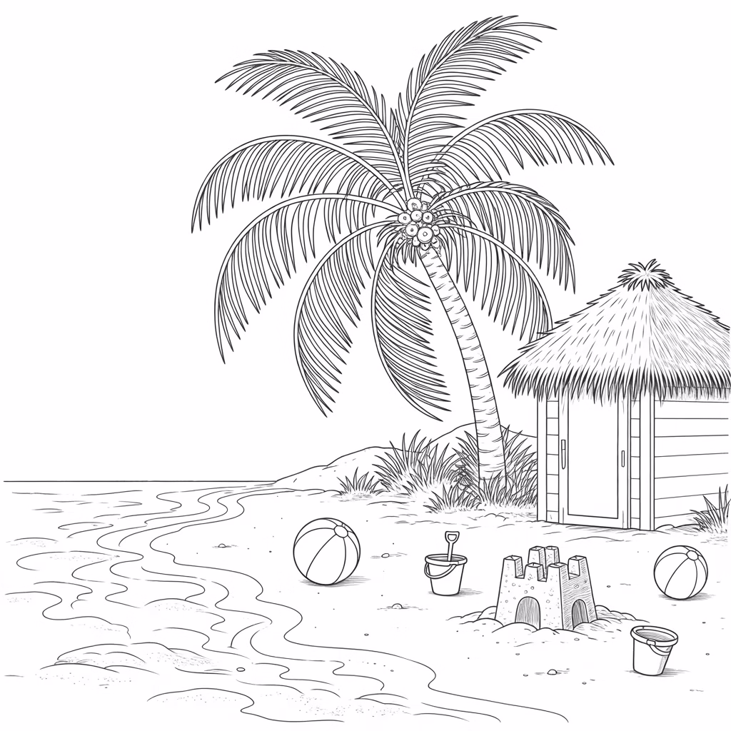 beach and palm tree Drawing
