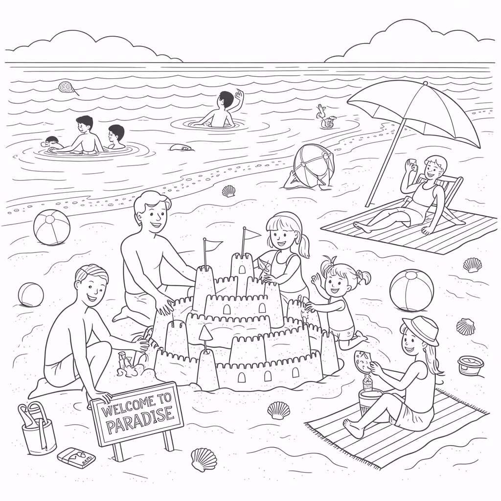 summer beach sand castle Drawing
