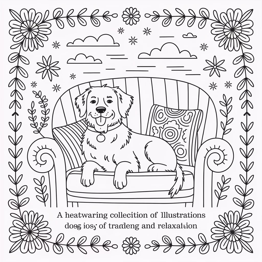 Step into a world of canine charm with Dog Tales: Relaxing Dog Drawings for Coloring Bliss. This delightful adult coloring book invites you to unwind while exploring beautifully drawn illustrations of dogs in serene and heartwarming settings. Each page captures the essence of our furry friends, from playful puppies to wise, gentle companions, nestled within intricately designed patterns and tranquil backdrops.

The artwork in Dog Tales combines realism with artistic whimsy, offering a variety of scenes to color. Imagine a golden retriever lounging in a field of wildflowers, a dachshund curled up by a cozy fireplace, or a border collie basking under a starlit sky. These detailed drawings are surrounded by ornate mandalas, flowing floral motifs, and geometric designs, creating a harmonious blend of relaxation and creative challenge.

Perfect for dog lovers and art enthusiasts alike, this coloring book provides a therapeutic escape from daily stress. Whether you prefer bold, vibrant colors or soft, pastel shades, Dog Tales allows you to express your artistic vision while celebrating the special bond between humans and dogs.

Designed for beginners and experienced colorists, each page is an invitation to slow down, embrace the moment, and reconnect with your creative spirit. Dog Tales is more than just a coloring book—it’s a journey of joy, creativity, and canine companionship. Grab your favorite coloring tools and let these delightful dog tales come to life, one page at a time!