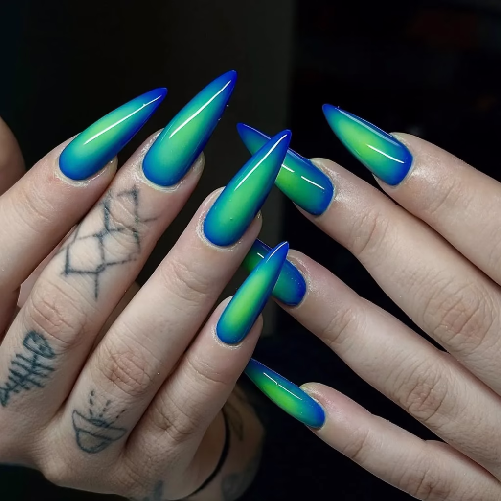 Green Blue Long Nail