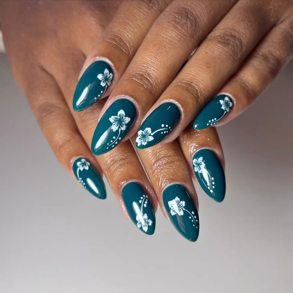 Green Gel Flower Design Nail