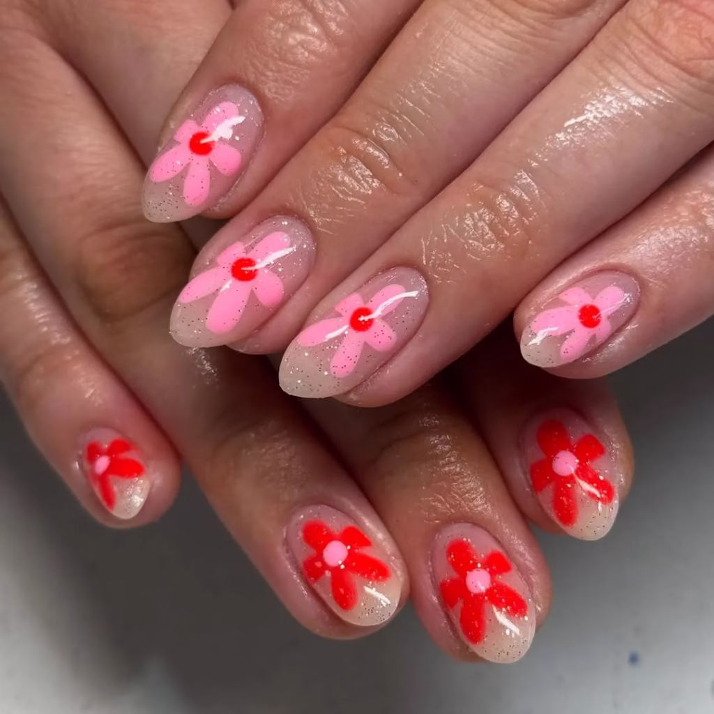 Red Gel Flower Nail