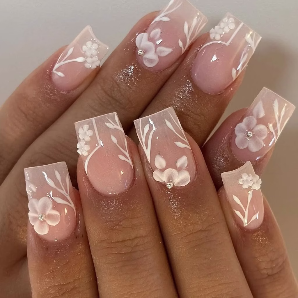 Stone Pink Flower Nail