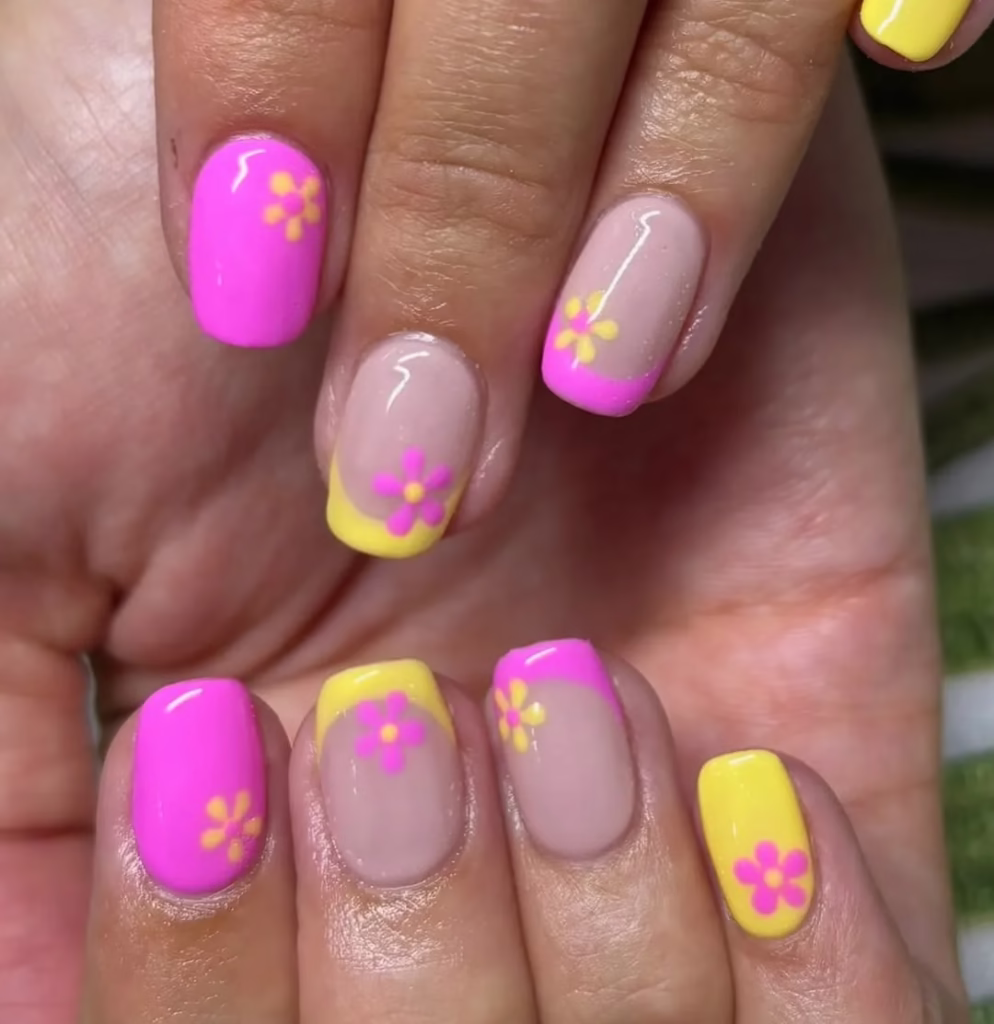 Yellow And Pink Design Nail